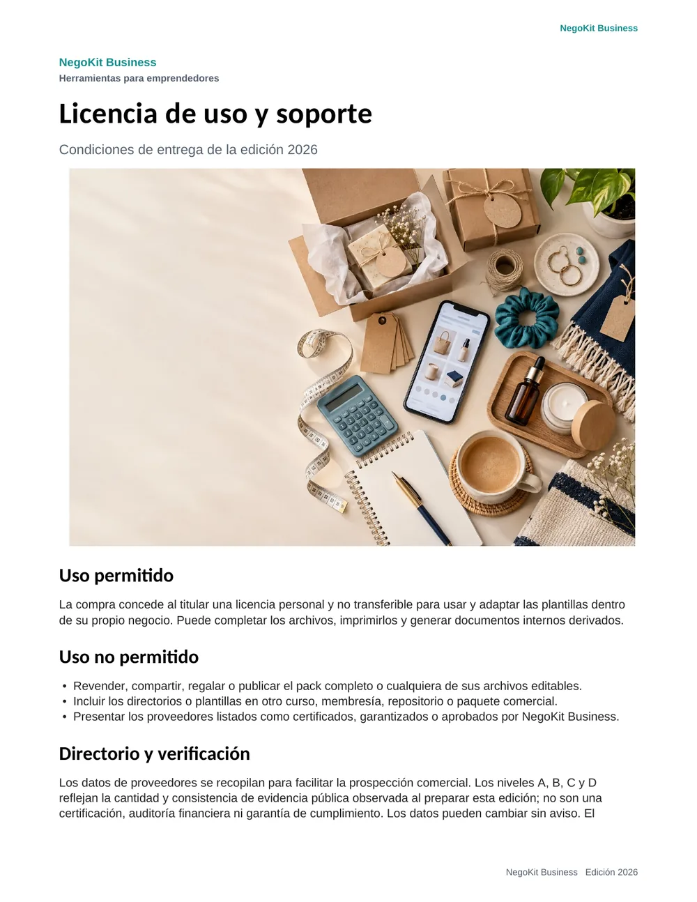 Vista real de Licencia y soporte
